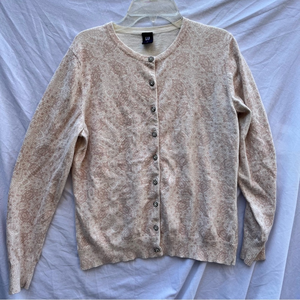 GAP wool and cotton paisley Cardigan Sweater pink and white size XL